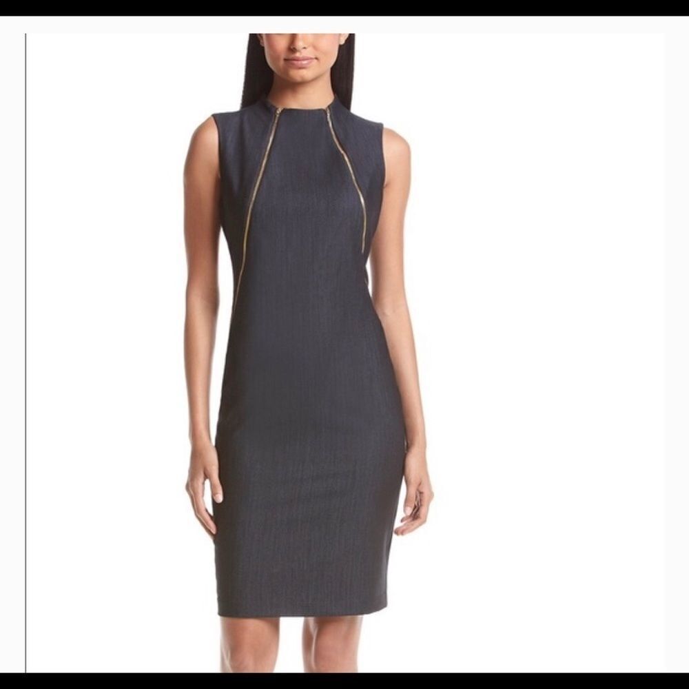 Calvin Klein Black Double gold Zipper Dress size 6 in EUC dark grey